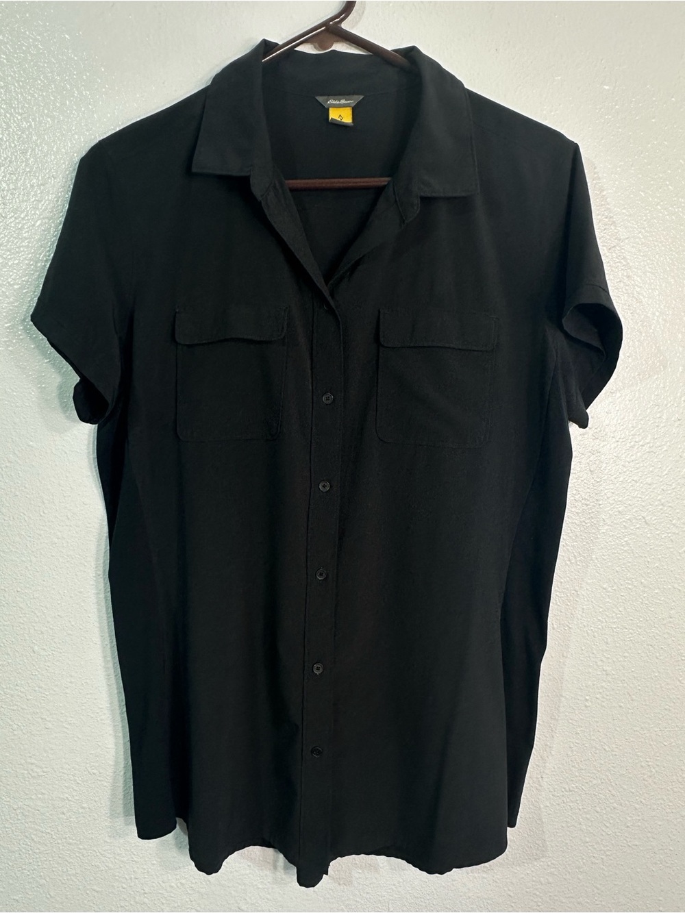 Eddie Bauer Departure Shirt Womens L Black Short Sleeve Gorpcore Travel Hiking